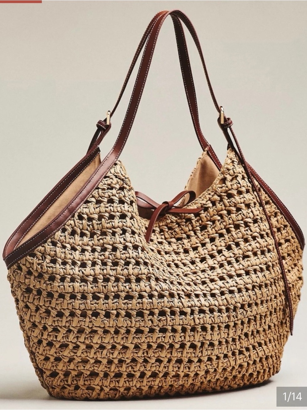 Anthropologie Celandine Oversized Raffia Winged Hobo Bag